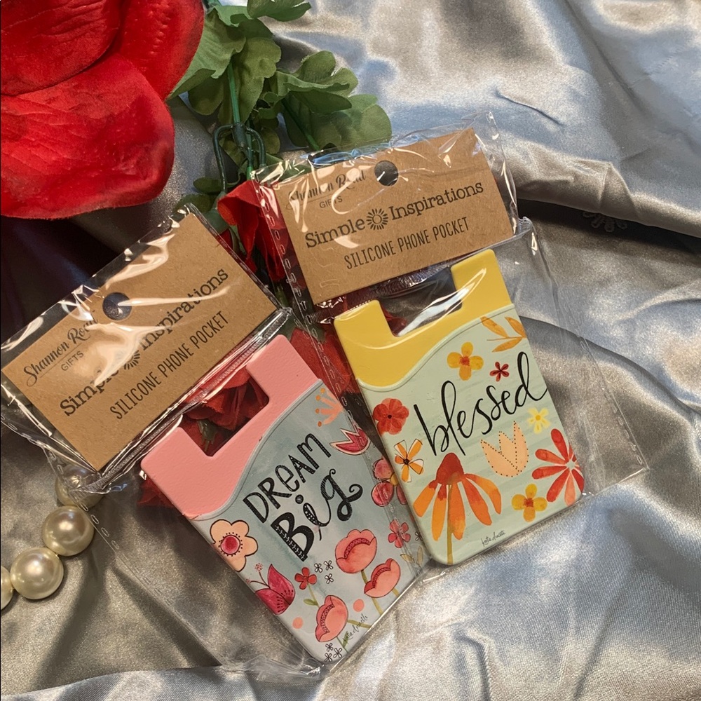 🌹Blessed & Dream Big Floral Silicone Cell Phone Pockets • New In Pack •